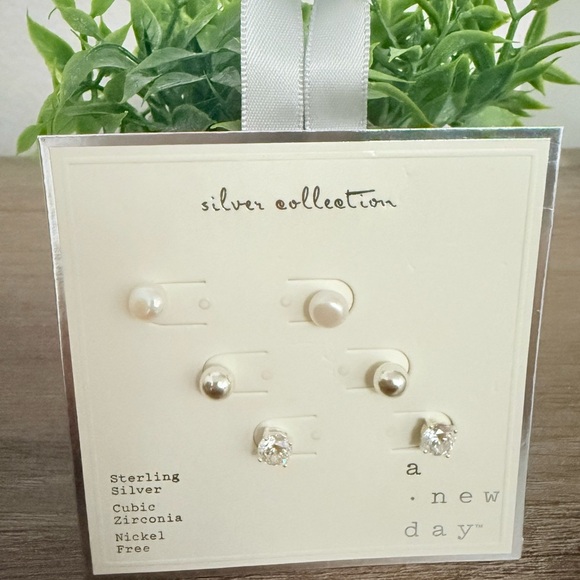 a new day Jewelry - A New Day Silver and Pearl Earring Trio